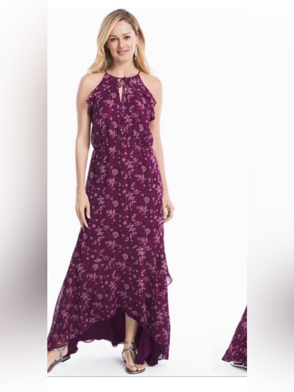 White House Black Market Plum Floral High-Low Halter Maxi Dress